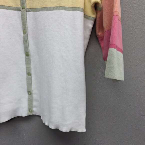 CJ Banks Cardigan Sweater Womens 1X Plus Pastel Stripe Button Front 3/4 Sleeve - Picture 3 of 10